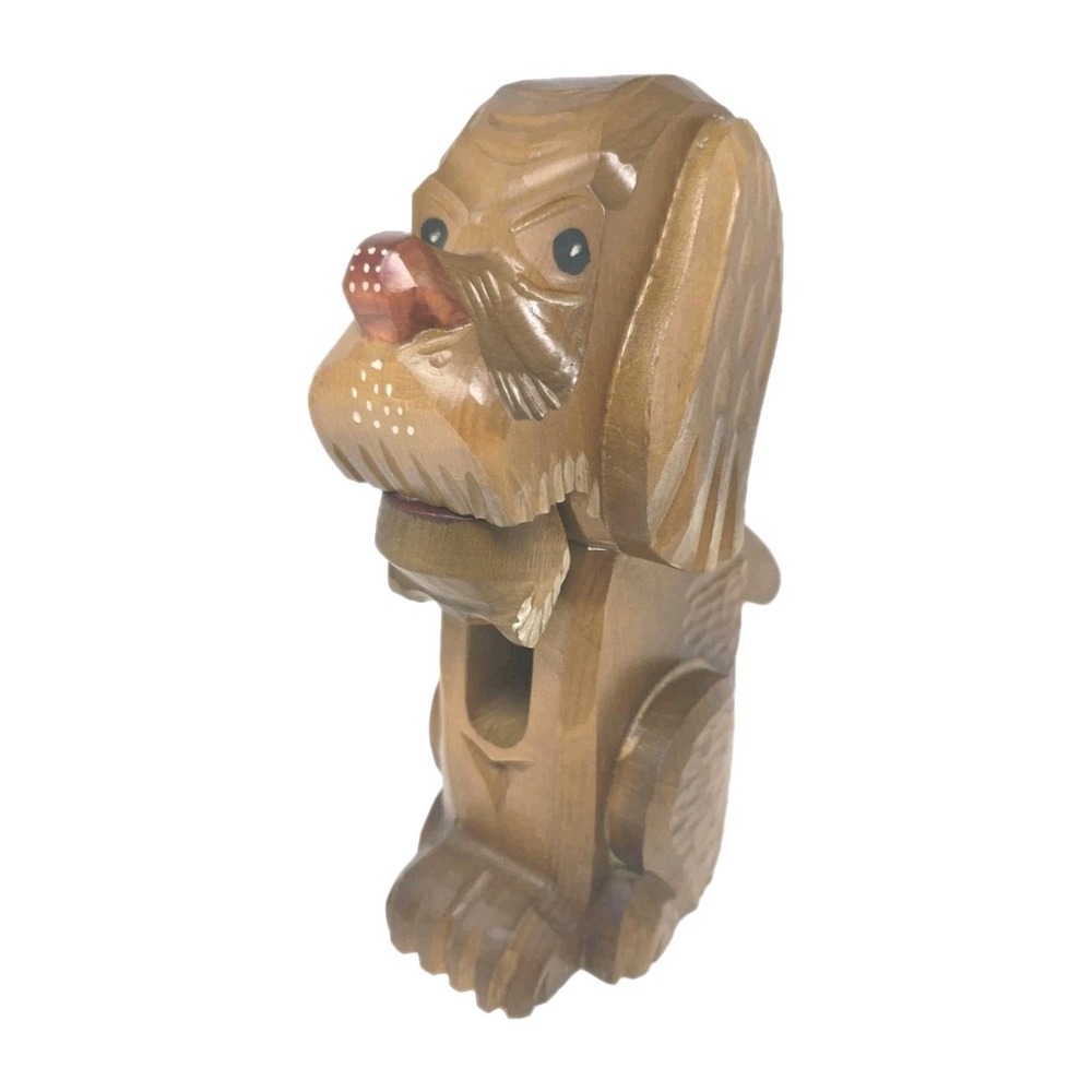 Vintage 1950s Handarbeit German Wooden Red Nosed Dog Nut‎ Cracker U253